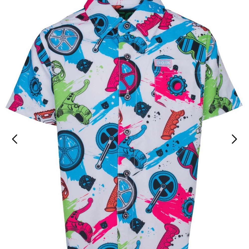 DIXXON Rhythm Section Button Down Shirt NWOT Youth Large Bike Life Print- HTF